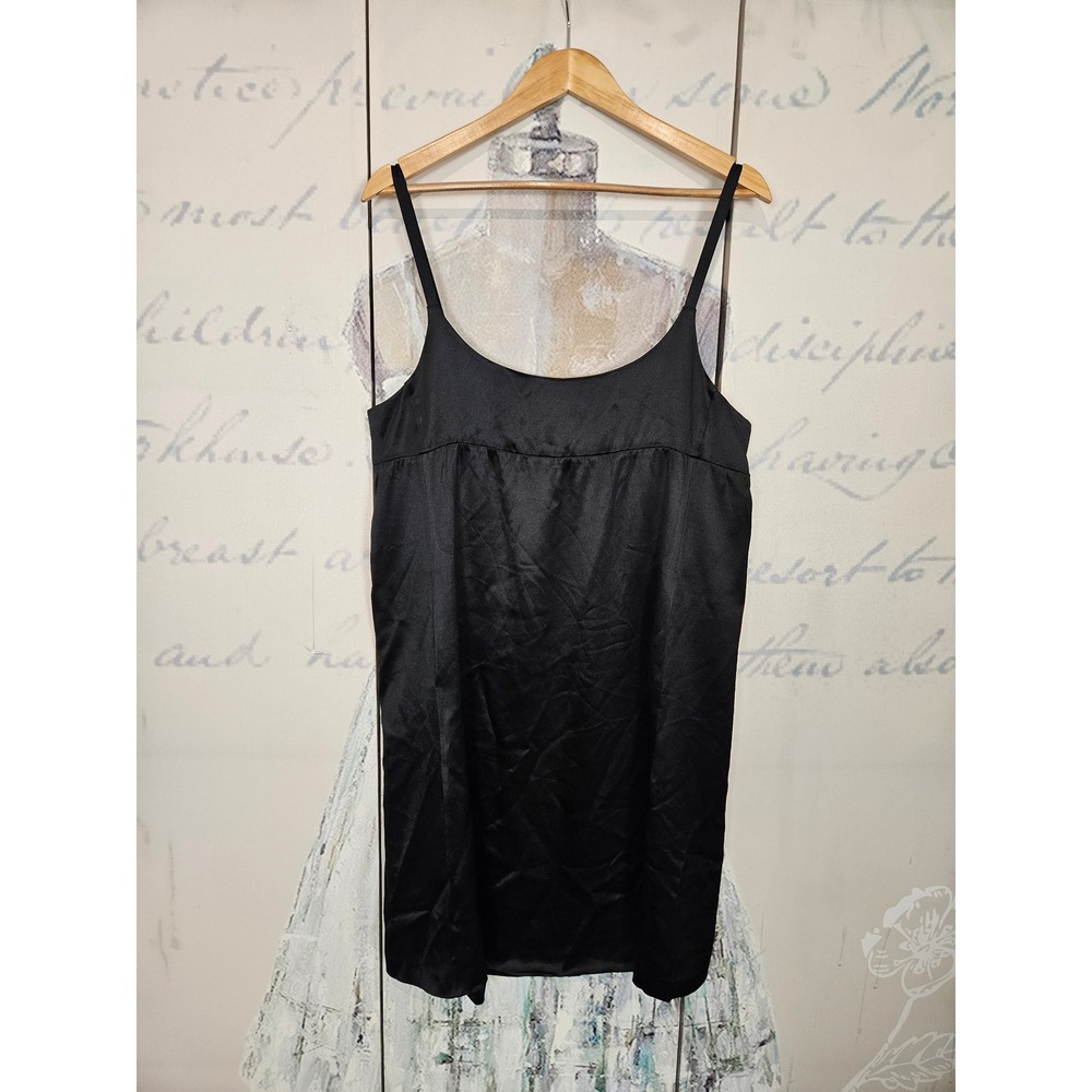 Eileen Fisher Silk Slip Dress M Black Empire Waist Satin Lingerie Chemise Luxury